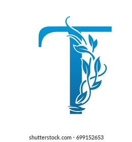 Vector Flourish Blue Letter T Logo