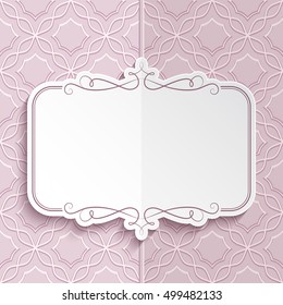 Vector flourish frame with swirly decorative border, sticker, folded greeting card or wedding invitation template, eps10