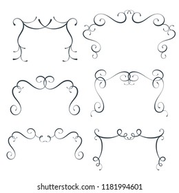 Vector flourish frames set, scroll border collection, curl decoration elements, vintage top divider decor, isolated