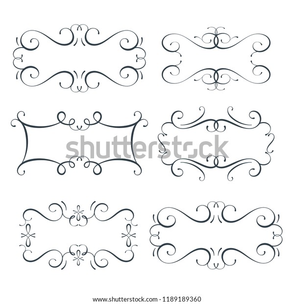Vector flourish frames set, scroll border\
collection, place for text and sign, curl decoration elements,\
vintage divider decor
