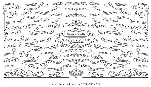 Vector flourishes. Swirl, scroll and divider. Calligraphic and page decoration design elements. Swirl, scroll and divider.