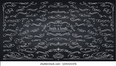 Vector flourishes. Swirl, scroll and divider. Calligraphic and page decoration design elements. Swirl, scroll and divider. Chalkboard style.