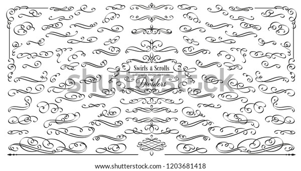 Vector flourishes. Swirl, scroll and divider.\
Calligraphic and page decoration design elements. Swirl, scroll and\
divider.