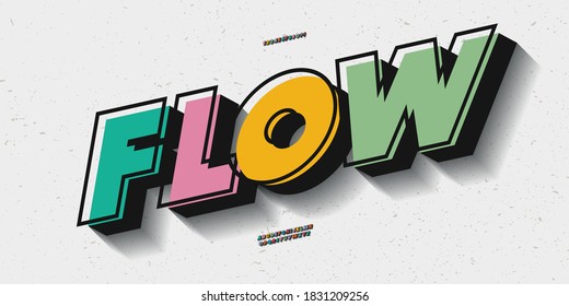 Vector flow font 3d bold colorful style modern typography for poster, decoration, promotion, book, t shirt, sale banner, printing on fabric. Cool alphabet. Trendy typeface. 10 eps