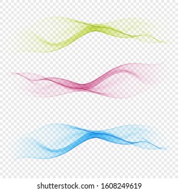 Vector flow of wavy lines abstract wave background of smoke or liquid. Set of color waves.