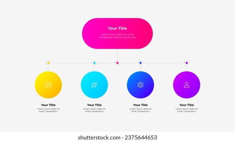 Vector flowchart diagram with central rounded element and 4 small circles. Infographic template