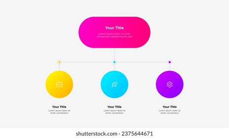 Vector flowchart diagram with central rounded element and 3 small circles. Infographic template