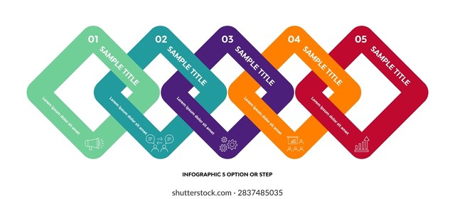 Vector flowchart infographic featuring 5 options or steps for visualizing information or reports. editable vector illustration.