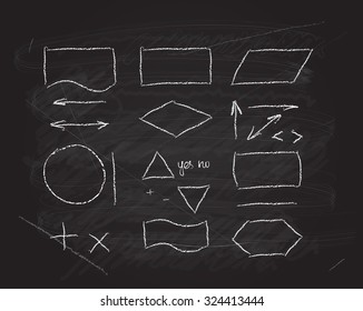 Vector flowcharts design elements on blackboard chalk texture