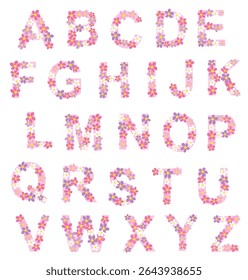 Vector flower alphabet, pink font, flower font