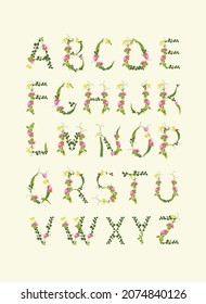Vector flower alphabet. Poster. Letters from plants.