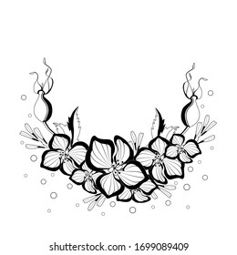 
Vector flower arrangement. Hydrangea and rose hips