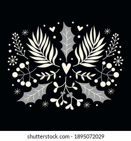 Vector flower arrangement isolated on black background.