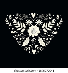 Vector flower arrangement isolated on black background.