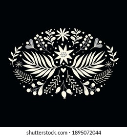 Disposición de flor vectorial aislada sobre fondo negro.