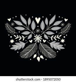 Vector flower arrangement isolated on black background.