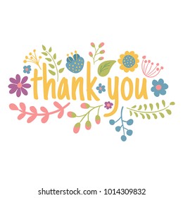 vector flower arrangement, thank you text, isolated background