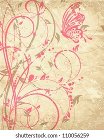 vector flower background with butterfly