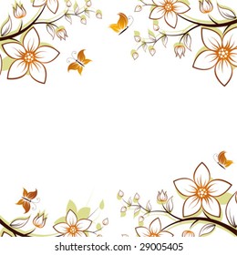 Vector flower background with butterfly isolated on white