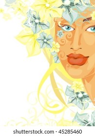 VECTOR Flower background with a portrait of the beautiful young girl