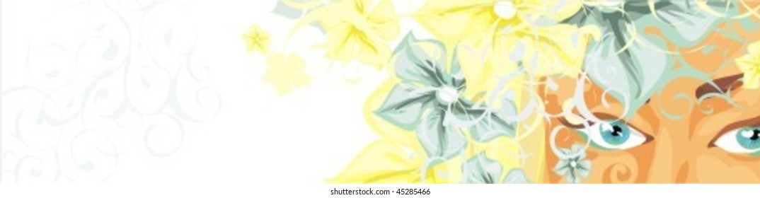 VECTOR Flower background with a portrait of the beautiful young girl