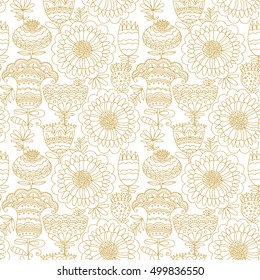 Vector flower background. Seamless pattern with summer flowers. Doodle hand drawn abstract floral wallpapers. Adult zentangle and coloring book page.