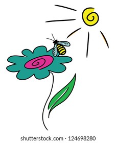 vector flower with a bee