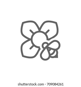 Vector Of Flower And Bee Line Icon Combination. Symbol And Sign Illustration Design. Editable Stroke. Isolated On White Background