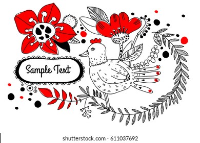 Vector flower and bird greeting card