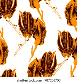 Vector flower and bird hand drawn , sketch  seamless pattern background