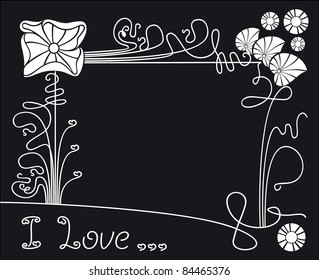vector flower black background. Floral silhouette frame