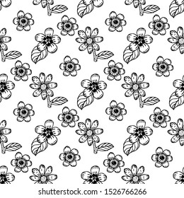 Vector flower black line seamless pattern. Floral seamless pattern, vector seamless background. Decorative vector seamless illustration, good for printing. Great for label, print, packaging, fabric.
