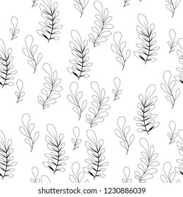 Vector flower black-white pattern. Seamless botanic texture, detailed flowers illustrations. Floral pattern in doodle style, spring floral background.