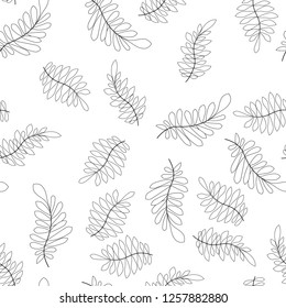 Vector flower black-white pattern. Seamless botanic texture, detailed flowers illustrations. Floral pattern in doodle style, spring floral background.