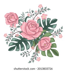 Vector flower bouquet design: Rose motif sketch for design.Wedding vector invite card Watercolor designer element.watercolor flowers. floral illustration, Leaf and buds. Botanic composition.