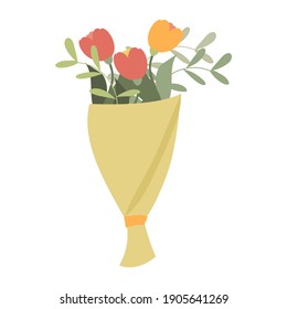 Vector flower bouquet for a holiday greeting card, a bouquet of flowers drawn by hand in the style of doodle. Bouquet with tulips