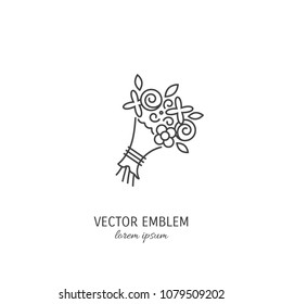 Vector flower bouquet line icon isolated on white
