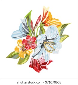 A Vector of Flower Bouquet on isolated background. Vector Colorful blooming branches. Flower composition for your design Holiday, Thank You Card, Wedding invitations, Save the Date card and etc