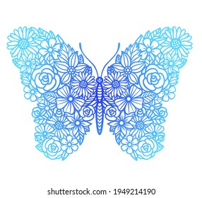Vector flower butterfly. Insect silhouette. Template for laser and paper cutting, printing on a T-shirt, mug. Flat style. Hand drawn decorative element for your design.