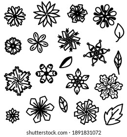 Vector of flower calligraphic design elements in black lines swirl on white background