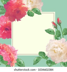 Vector flower card with beautiful white and red roses
