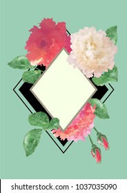 Vector flower card with beautiful white and red roses