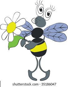 Vector.Bee with flower in color 02