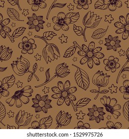 Vector flower color  line pattern. Floral pattern, vector background. Decorative vector illustration, good for printing. Great for label, print, packaging, fabric.