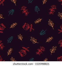 Vector flower color line seamless pattern. Floral vector seamless pattern, vector background. Decorative seamless vector illustration, good for printing. Great for label, print, packaging, fabric.