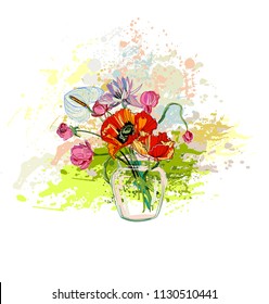 vector flower colorful background vase glass bouquet