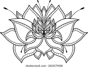 Vektorblumenfarbbuch.  Schwieriges Farbbuch für Erwachsene.  Design für Tätowierung, Henna-Zeichnung