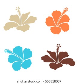 Vector flower concept. Floral set of hibiscus flowers can be used for wallpaper, website background, wrapping paper. Summer design. Natural brown, blue and orange hibiscus collection.