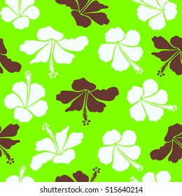 Vector flower concept. Natural green, neutral and brown hibiscus. Floral pattern can be used for wallpaper, website background, wrapping paper. Summer design.