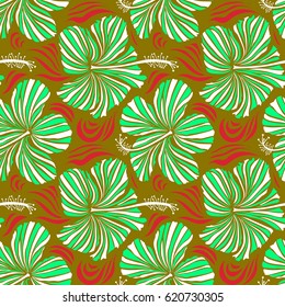 Vector flower concept. Natural red, green, brown and white hibiscus seamless pattern. Seamless floral pattern can be used for wallpaper, website background, wrapping paper. Summer design.